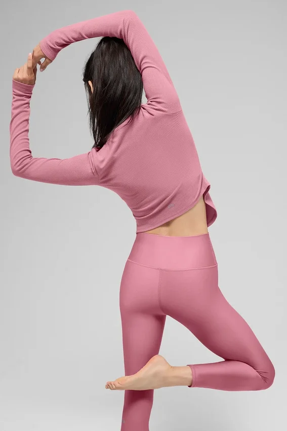 Maglia a maniche lunghe a costine Stardust - Rosa selvatico