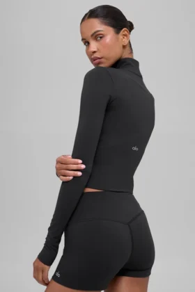 Maglia a maniche lunghe Alo Softsculpt Precision con zip a 1/4 – Nero