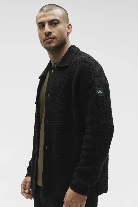 Maglia a maniche lunghe con bottoni in maglia Shift - Nero