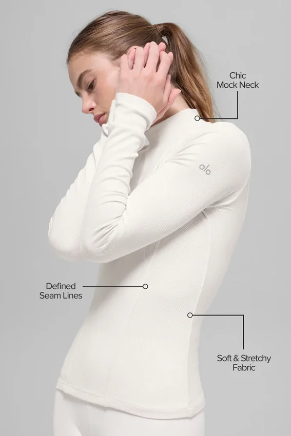 Maglia a maniche lunghe con collo alto a costine Mesmerize - Avorio