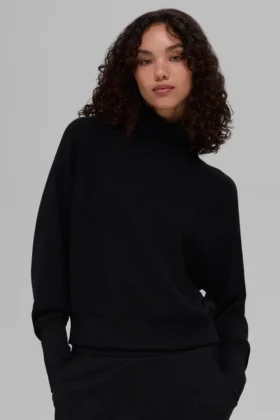Maglia a maniche lunghe con collo alto Waffle Weekend Escape - Nero