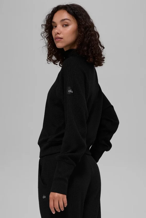 Maglia a maniche lunghe con collo alto Waffle Weekend Escape - Nero