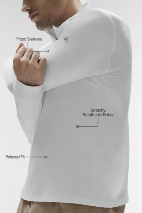 Maglia a maniche lunghe Conquer Reform con zip a 1/4 – Bianco