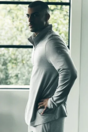 Maglia a maniche lunghe Conquer Reform con zip a 1/4 - Grigio melange atletico
