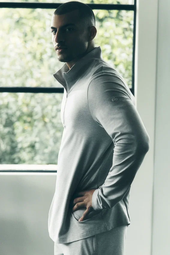 Maglia a maniche lunghe Conquer Reform con zip a 1/4 - Grigio melange atletico