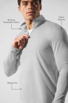 Maglia a maniche lunghe Conquer Reform con zip a 1/4 – Grigio melange atletico