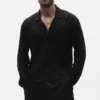 Maglia a maniche lunghe in jersey di lino Coastal con bottoni - Nero