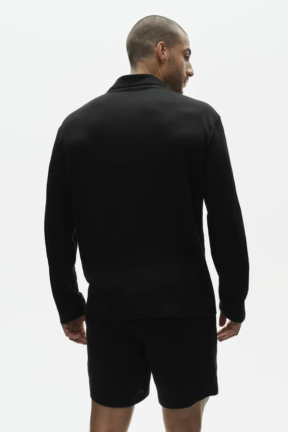 Maglia a maniche lunghe in jersey di lino Coastal con bottoni - Nero