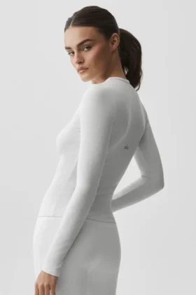 Maglia a maniche lunghe in modal a coste – Bianco
