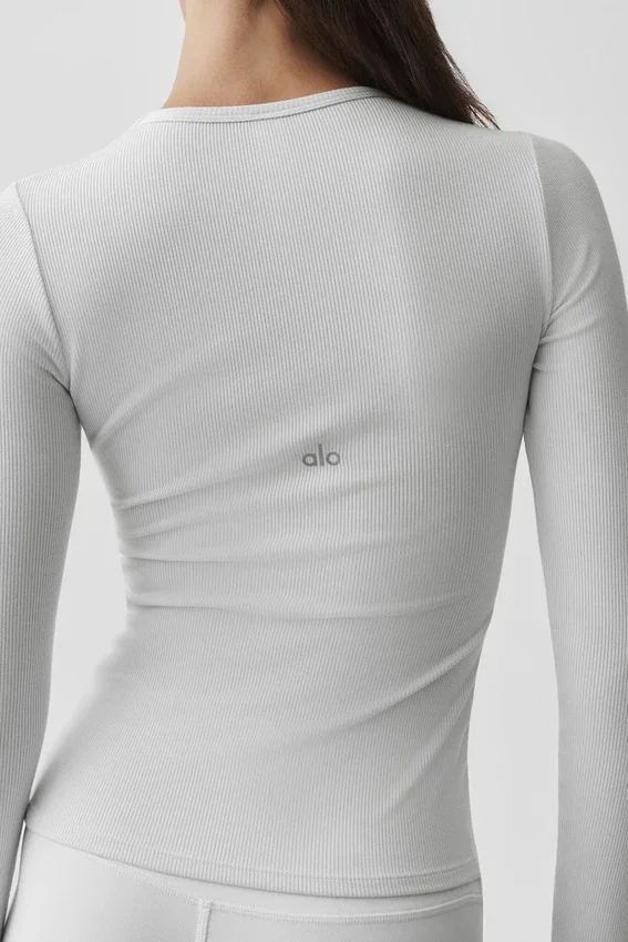 Maglia a maniche lunghe in modal a coste - Bianco