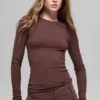 Maglia a maniche lunghe in modal a coste - Brownstone