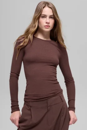 Maglia a maniche lunghe in modal a coste - Brownstone