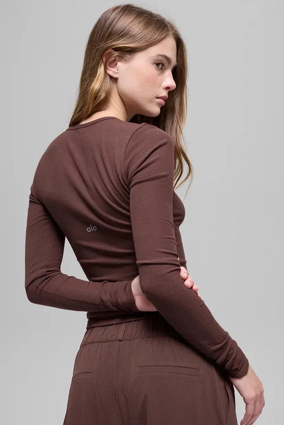 Maglia a maniche lunghe in modal a coste - Brownstone