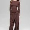 Maglia a maniche lunghe in modal a coste - Brownstone