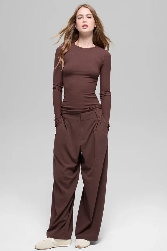 Maglia a maniche lunghe in modal a coste - Brownstone