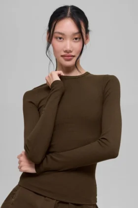Maglia a maniche lunghe in modal a coste - Espresso