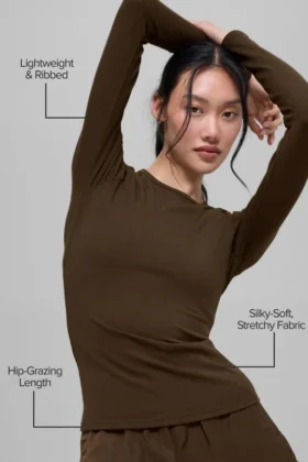 Maglia a maniche lunghe in modal a coste – Espresso