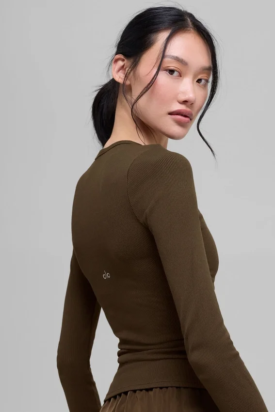 Maglia a maniche lunghe in modal a coste - Espresso