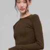 Maglia a maniche lunghe in modal a coste - Espresso