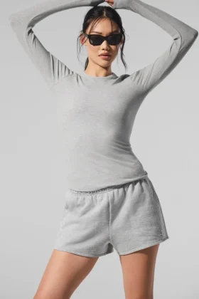 Maglia a maniche lunghe in modal a coste - Grigio melange atletico