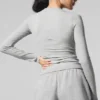 Maglia a maniche lunghe in modal a coste - Grigio melange atletico