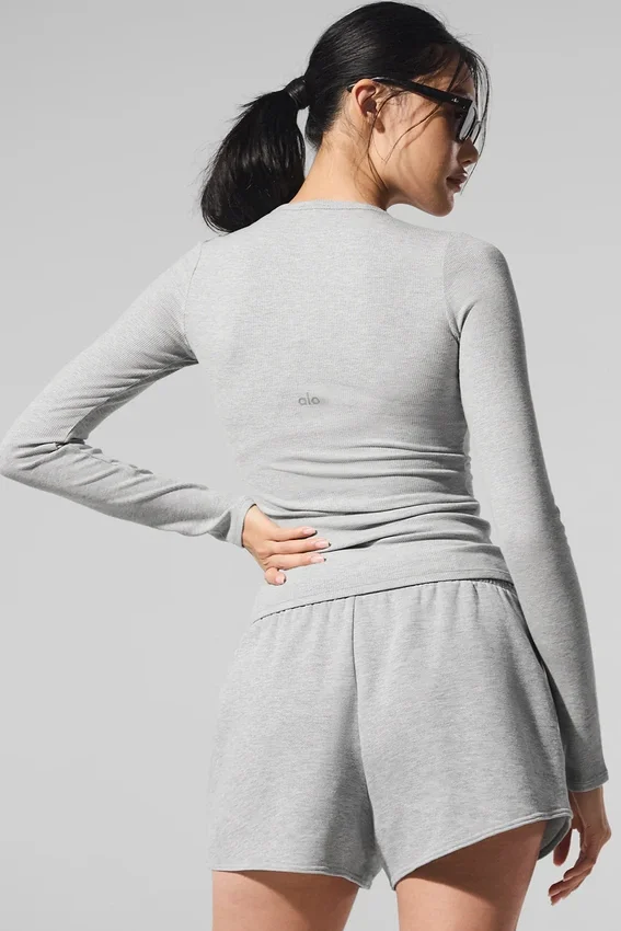 Maglia a maniche lunghe in modal a coste - Grigio melange atletico