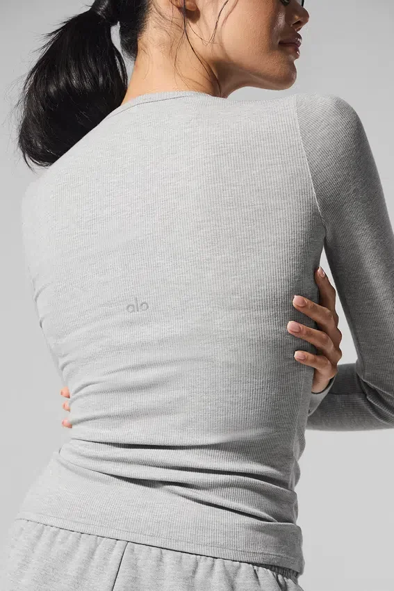 Maglia a maniche lunghe in modal a coste - Grigio melange atletico