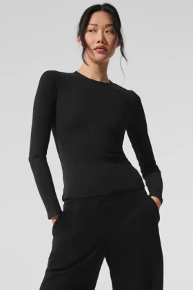 Maglia a maniche lunghe in modal a coste - Nero