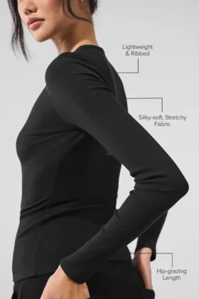 Maglia a maniche lunghe in modal a coste – Nero