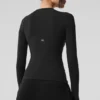 Maglia a maniche lunghe in modal a coste - Nero