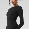 Maglia a maniche lunghe in modal a coste - Nero