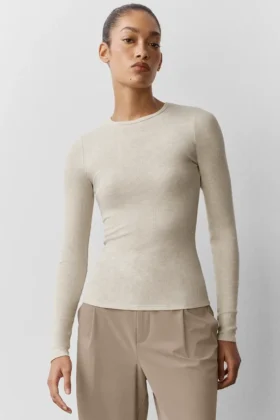Maglia a maniche lunghe in modal a coste - Oatmeal Heather
