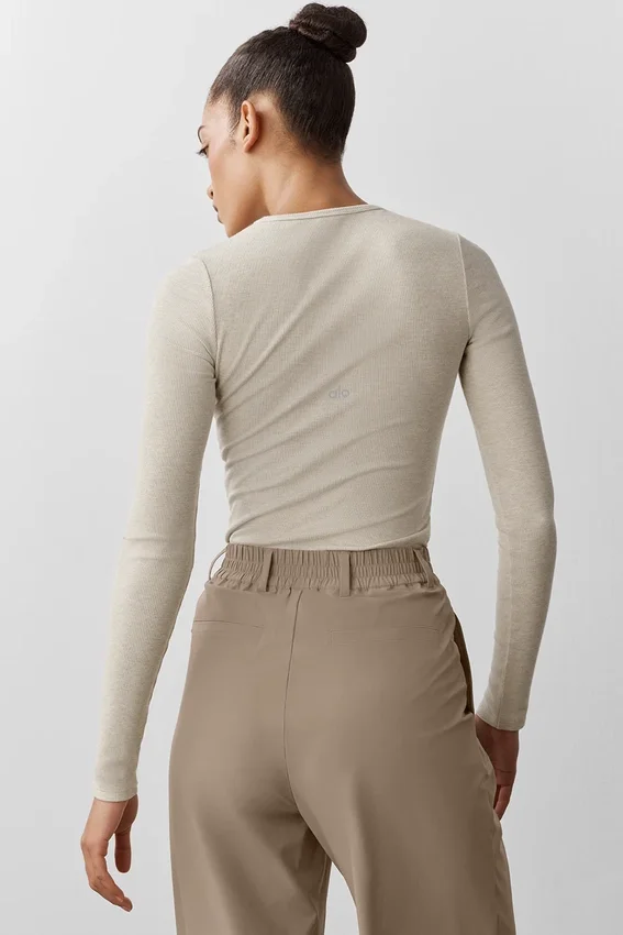 Maglia a maniche lunghe in modal a coste - Oatmeal Heather