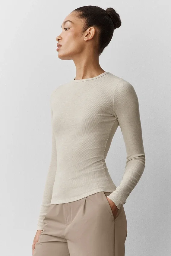 Maglia a maniche lunghe in modal a coste - Oatmeal Heather
