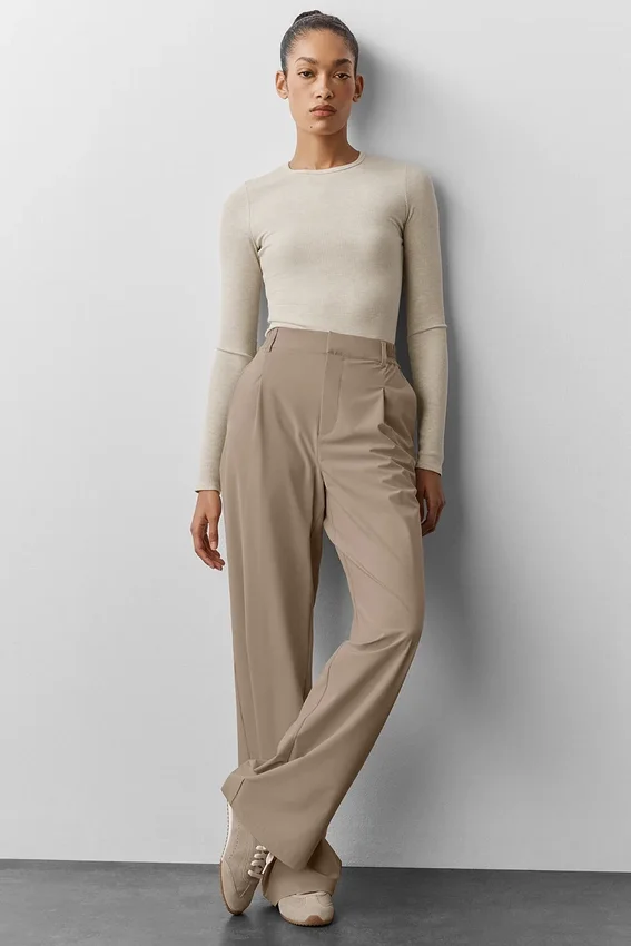 Maglia a maniche lunghe in modal a coste - Oatmeal Heather