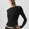 Maglia a maniche lunghe Sea Coast a costine - Nero