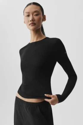 Maglia a maniche lunghe Sea Coast a costine - Nero