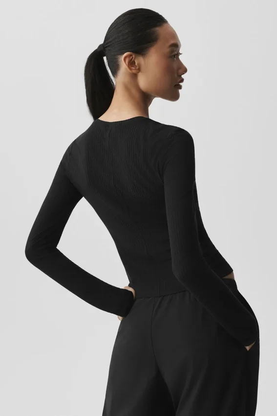 Maglia a maniche lunghe Sea Coast a costine - Nero