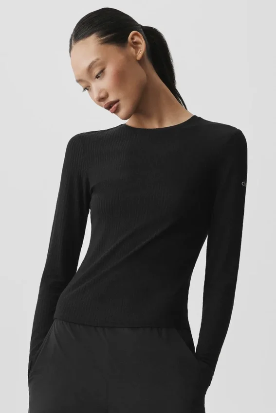 Maglia a maniche lunghe Sea Coast a costine - Nero