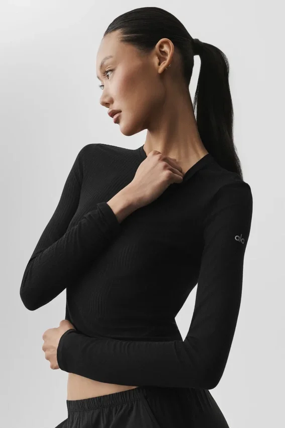 Maglia a maniche lunghe Sea Coast a costine - Nero