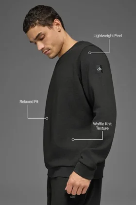 Maglia a maniche lunghe Waffle Lounge – Nero