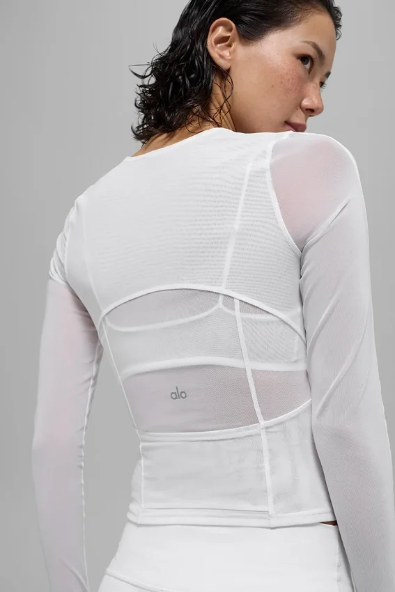 Maglia a maniche lunghe Winter Twilight in rete - Bianco