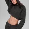 Maglia a trecce corta a collo alto Winter Bliss a maniche lunghe - Grigio scuro melange