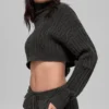 Maglia a trecce corta a collo alto Winter Bliss a maniche lunghe - Grigio scuro melange