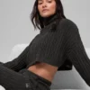 Maglia a trecce corta a collo alto Winter Bliss a maniche lunghe - Grigio scuro melange