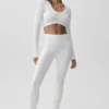 Maglia con maniche lunghe corta senza cuciture a costine "Serene" - Bianco