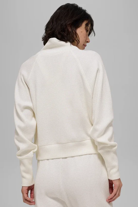 Maglia con maniche lunghe e collo alto "Waffle Weekend Escape" - Avorio
