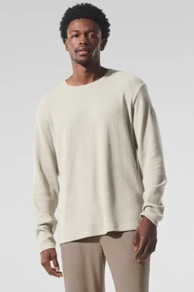 Maglia con maniche lunghe e collo rotondo Elevate Waffle - Colore osso