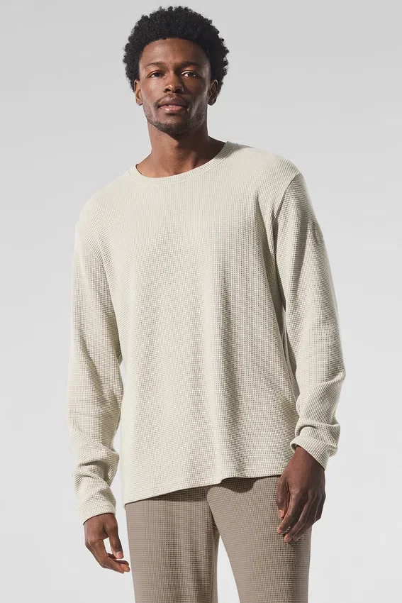 Maglia con maniche lunghe e collo rotondo Elevate Waffle - Colore osso