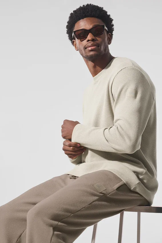 Maglia con maniche lunghe e collo rotondo Elevate Waffle - Colore osso